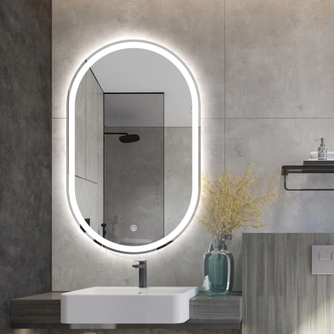 Espejo de baño ovalado con luces LED retroiluminado antivaho Refur L Promoción