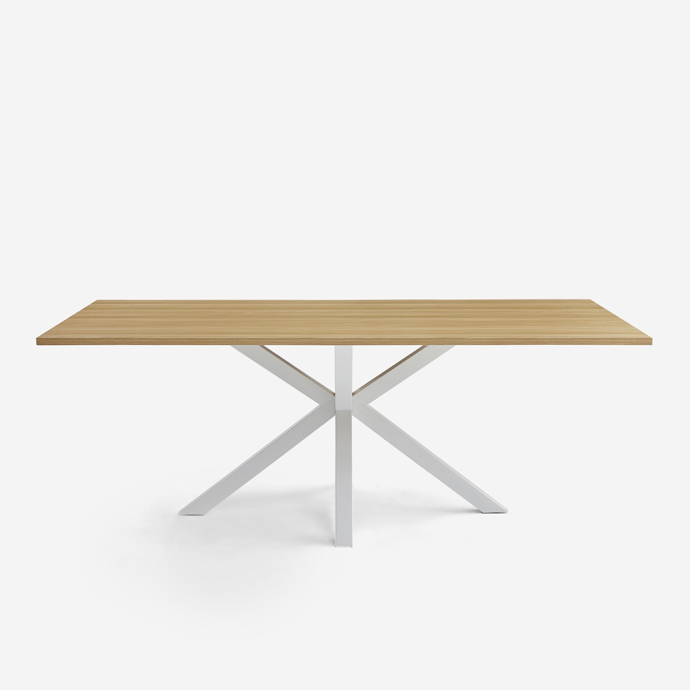 Mesa de comedor de madera 200x100 cm con patas cruzadas color blanco Moyo Promoción