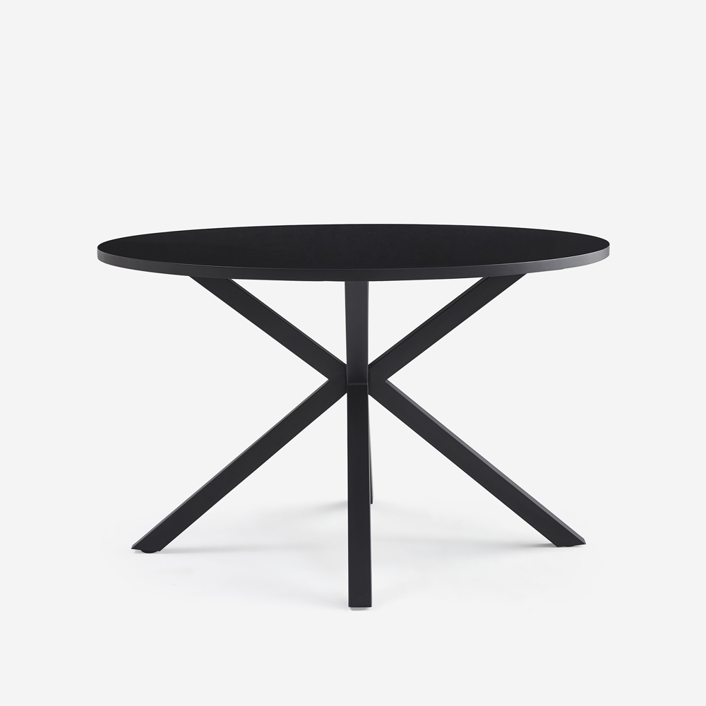 Mesa redonda negra de 120cm con patas cruzadas para cocina y salónr Samu Promoción Mesa redonda negra de 120cm con patas cruzadas para cocina y salónr Samu Promoción