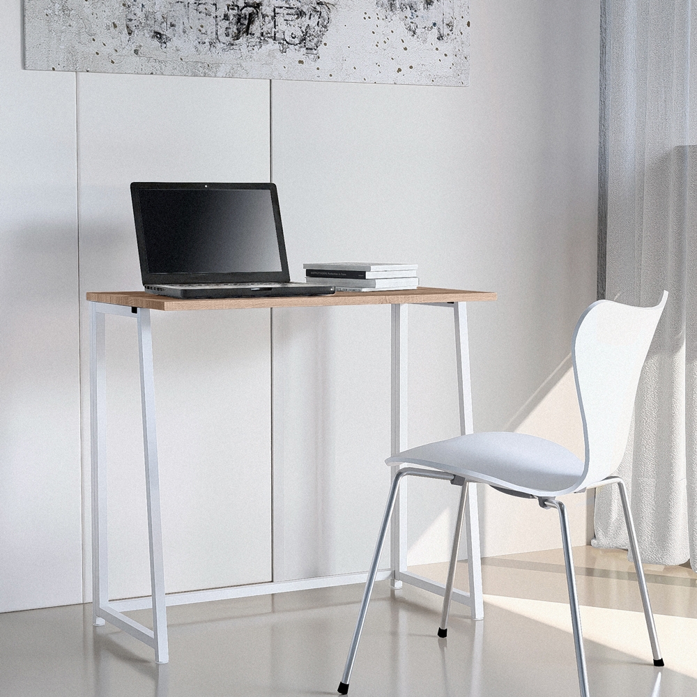 Escritorio plegable compacto blanco y de madera 80x45x75 Wolly W