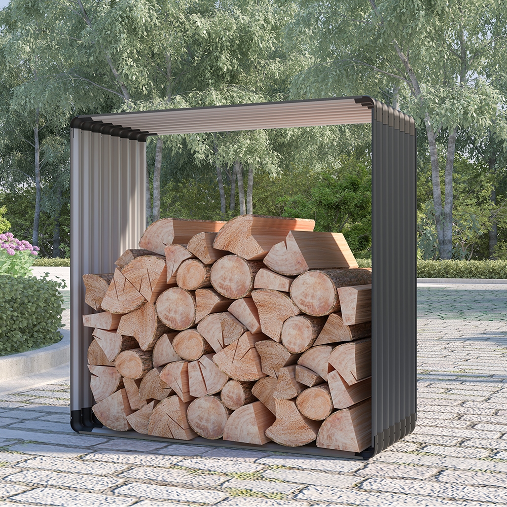Leñera de jardín exterior de metal 110x52x110 cm Livigno Promoción Leñera de jardín exterior de metal 110x52x110 cm Livigno Promoción