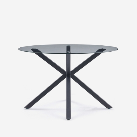 Mesa redonda moderna de cristal de 120 cm con patas cruzadas color negro Lotos Promoción