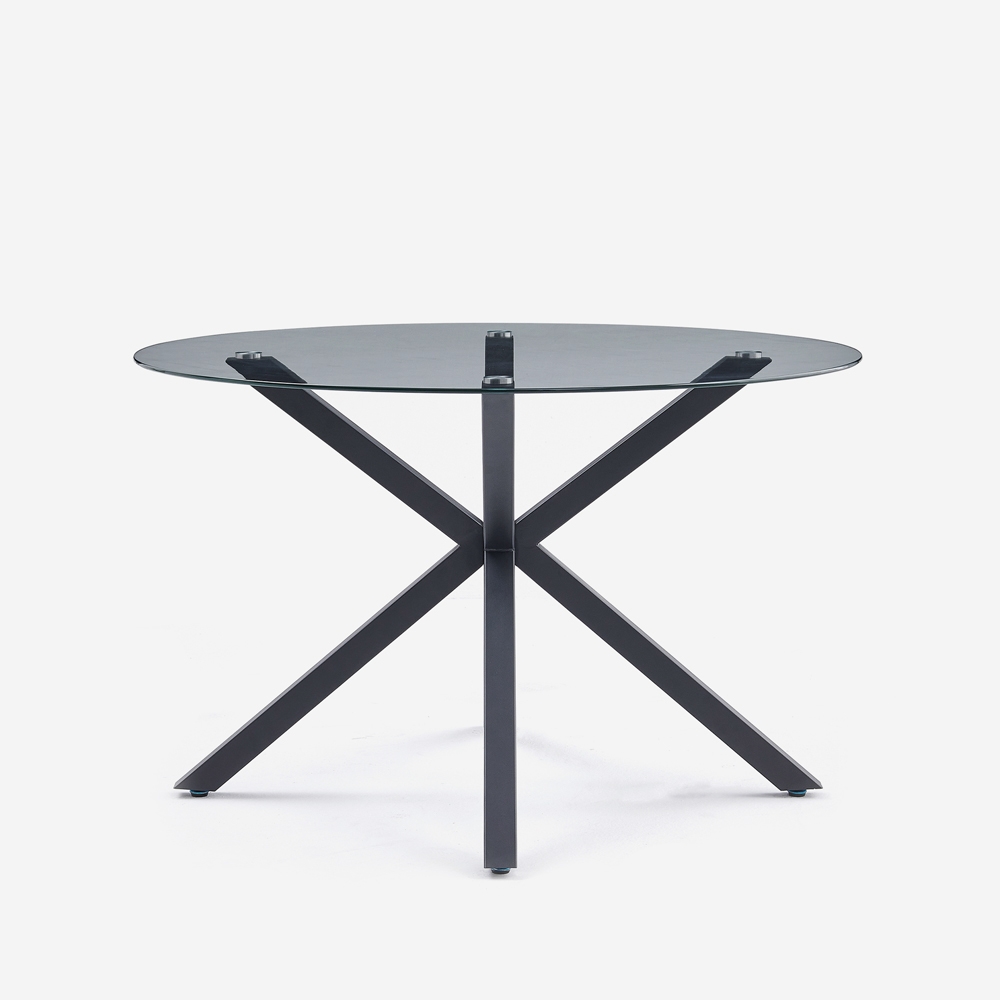 Mesa redonda moderna de cristal de 120 cm con patas cruzadas color negro Lotos Promoción