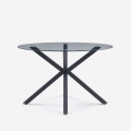 Mesa redonda moderna de cristal de 120 cm con patas cruzadas color negro Lotos Promoción