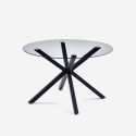 Mesa redonda moderna de cristal de 120 cm con patas cruzadas color negro Lotos Venta