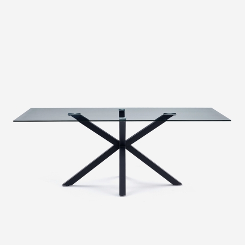 Mesa de diseño moderno con patas cruzadas color negro de cristal 200x100cm Laka Promoción