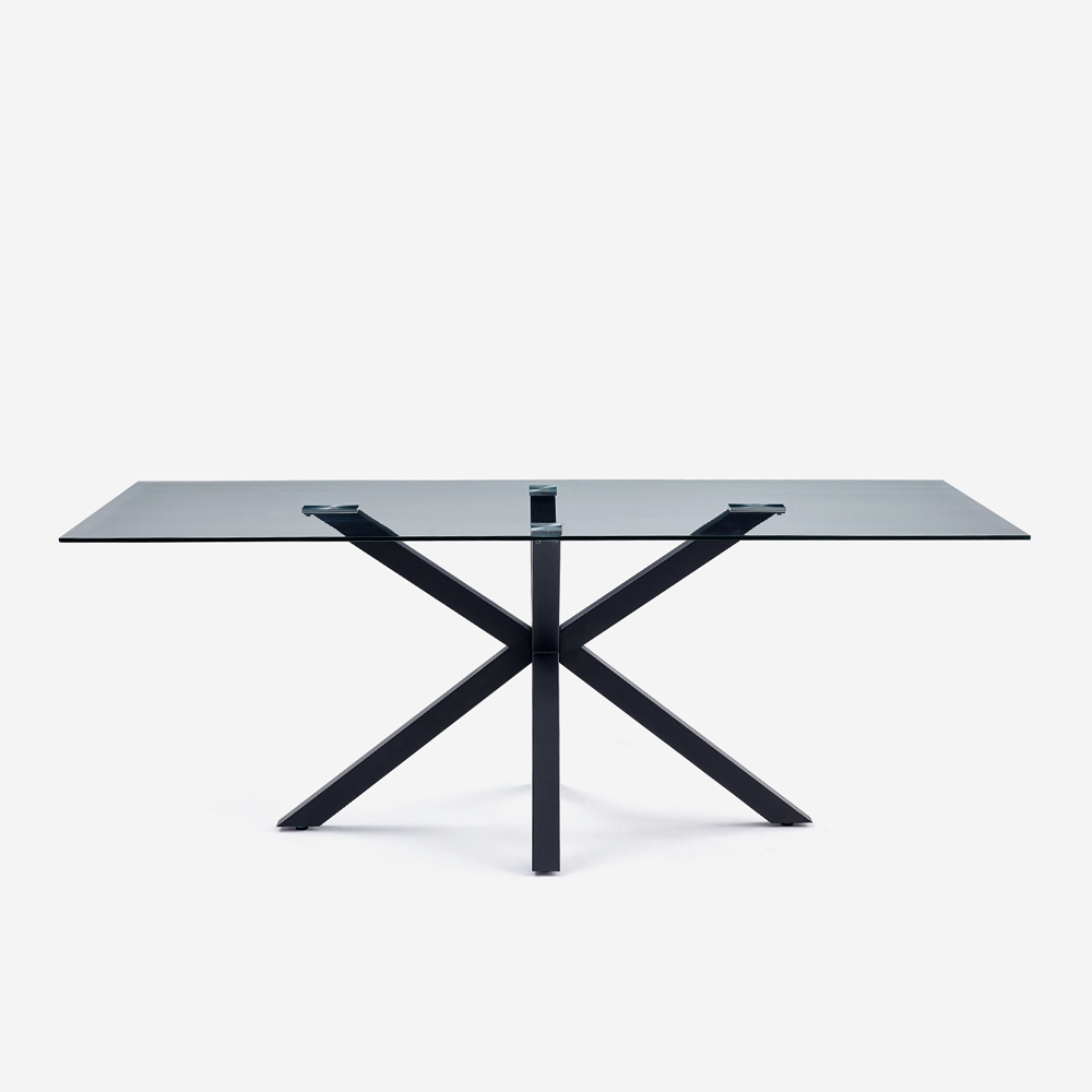 Mesa de diseño moderno con patas cruzadas color negro de cristal 200x100cm Laka Promoción Mesa de diseño moderno con patas cruzadas color negro de cristal 200x100cm Laka Promoción
