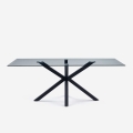 Mesa de diseño moderno con patas cruzadas color negro de cristal 200x100cm Laka Promoción