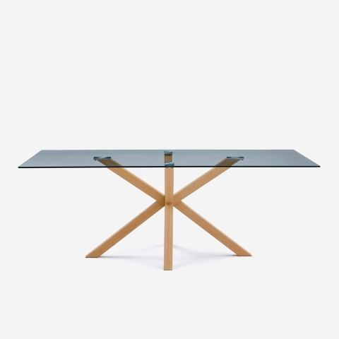 Mesa de diseño de cristal y madera 200x100cm con patas cruzadas Horo Promoción