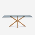 Mesa de diseño de cristal y madera 200x100cm con patas cruzadas Horo Promoción