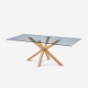 Mesa de diseño de cristal y madera 200x100cm con patas cruzadas Horo Venta