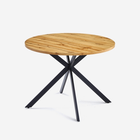 Mesa redonda de 100 cm de madera con patas cruzadas para cocina y salón Mako Promoción