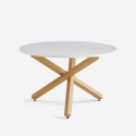 Mesa de comedor redonda blanca de 120 cm con patas cruzadas Rimu Promoción