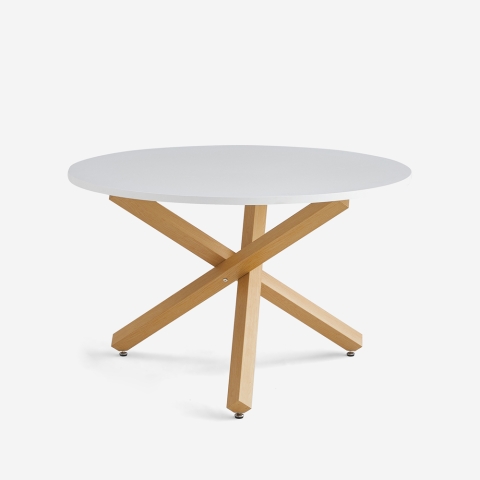 Mesa de comedor redonda blanca de 120 cm con patas cruzadas Rimu Promoción