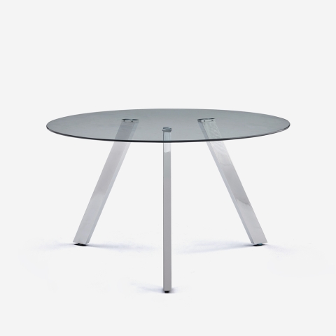 Mesa redonda de diseño moderno de cristal de 130 cm con patas de metal Orun Promoción