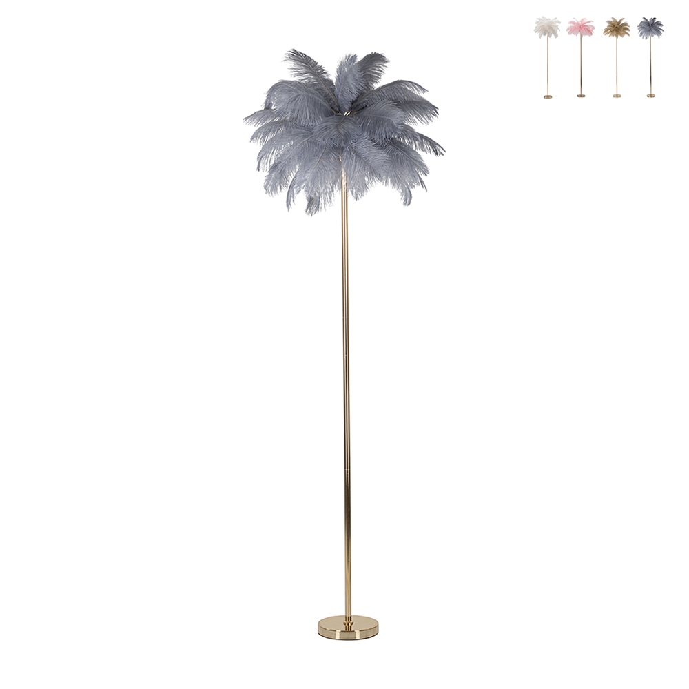 Lámpara de pie con pantalla de plumas y 3 puntos de luz h160cm Palm L Precio Lámpara de pie con pantalla de plumas y 3 puntos de luz h160cm Palm L Precio