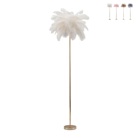 Lámpara de pie con pantalla de plumas y 3 puntos de luz h160cm Palm L Promoción