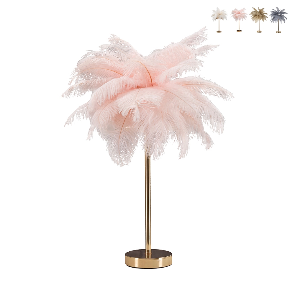 Lámpara de mesa con pantalla de plumas y 2 luces Palm S Stock