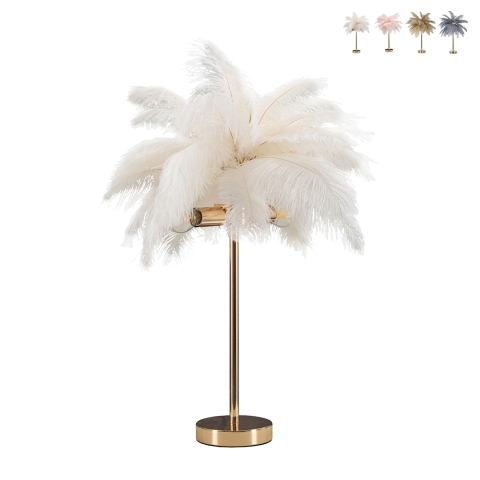 Lámpara de mesa con pantalla de plumas y 2 luces Palm S Promoción
