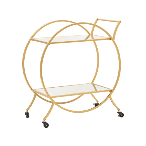 Carrito bar de salón en metal dorado con estantes de espejo Globe Promoción