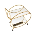 Carrito bar de salón en metal dorado con estantes de espejo Globe Descueto
