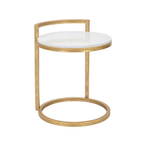 Mesa de centro y sofá redondo de metal dorado con superficie de mármol blanco Round Promoción