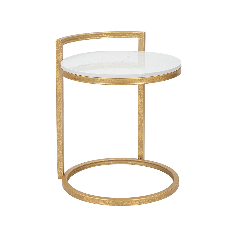 Mesa de centro y sofá redondo de metal dorado con superficie de mármol blanco Round Promoción Mesa de centro y sofá redondo de metal dorado con superficie de mármol blanco Round Promoción