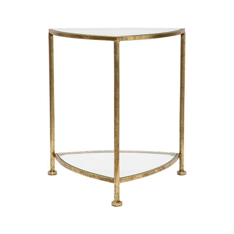 Mesa auxiliar triangular 2 estantes metal dorado y cristal Triangle S Promoción
