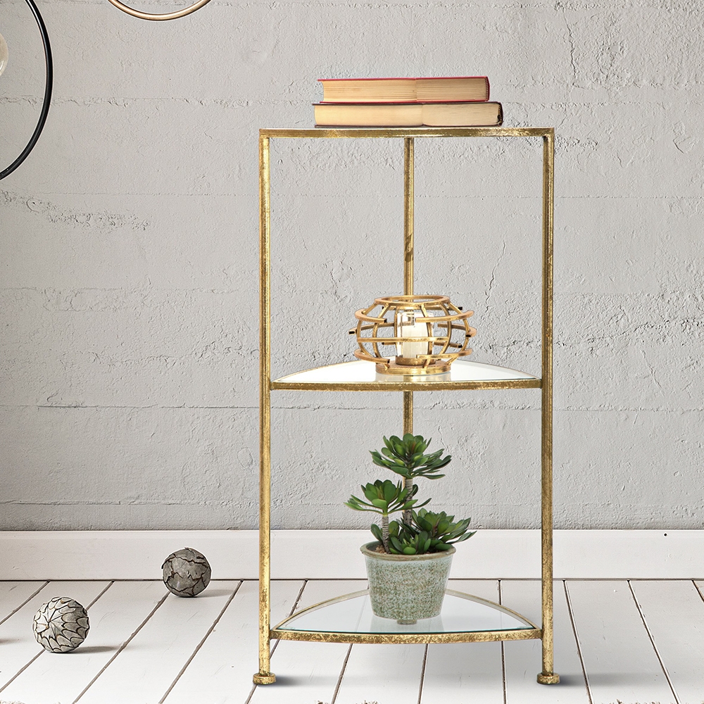  Mesa auxiliar 3 estantes metal dorado y vidrio Triangulo M Promoción 




