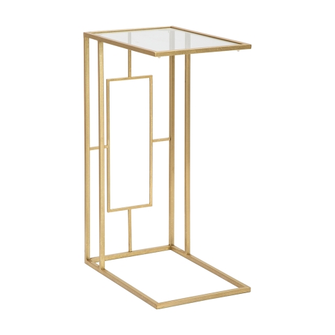 Mesa de centro y lateral rectangular de metal dorado y vidrio London Promoción