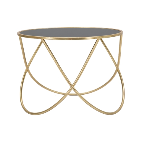 Mesa de centro moderna redonda 60cm metal dorado y cristal negro Ring Promoción
