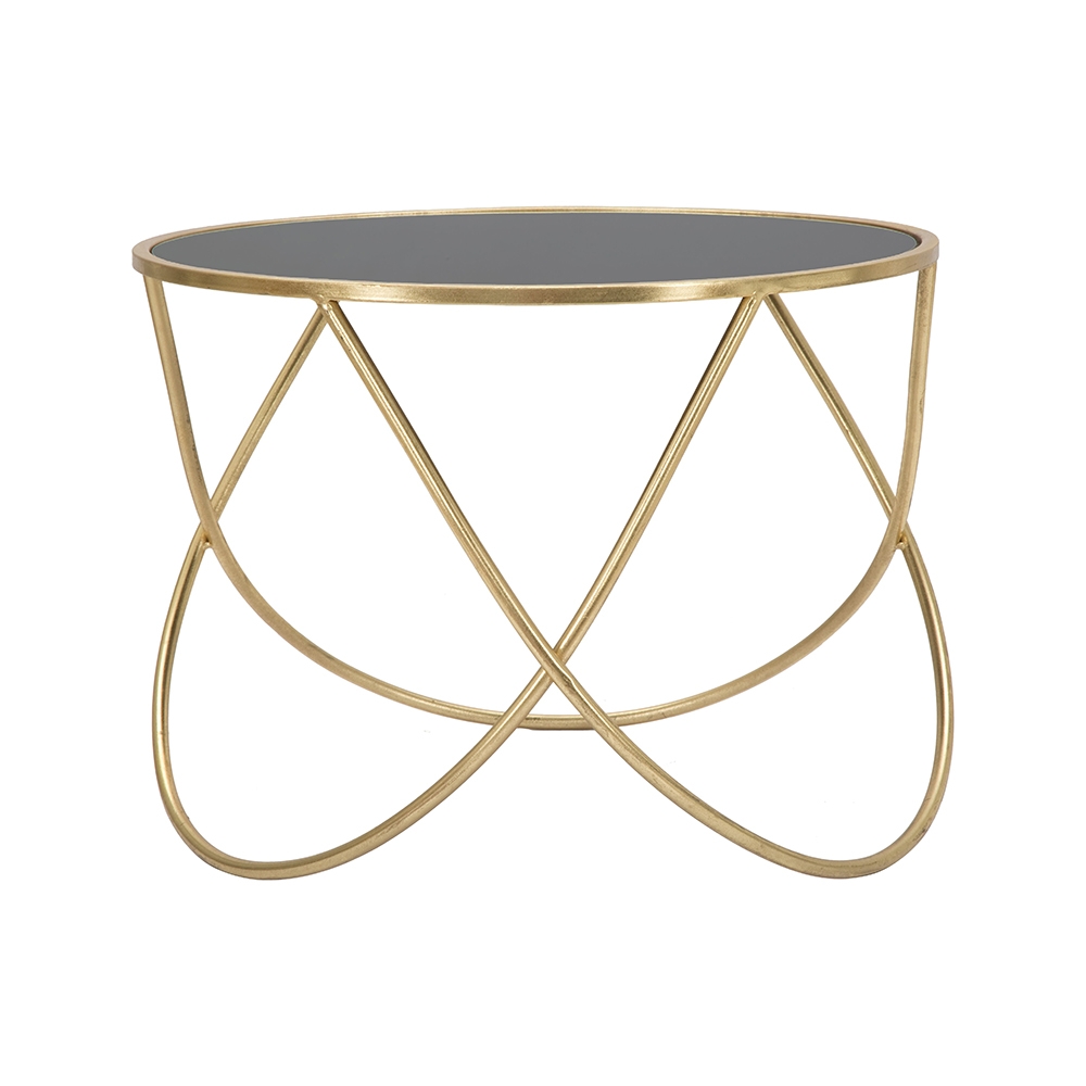 Mesa de centro moderna redonda 60cm metal dorado y cristal negro Ring Promoción Mesa de centro moderna redonda 60cm metal dorado y cristal negro Ring Promoción