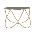 Mesa de centro moderna redonda 60cm metal dorado y cristal negro Ring Promoción
