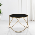 Mesa de centro moderna redonda 60cm metal dorado y cristal negro Ring Venta