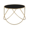 Mesa de centro moderna redonda 60cm metal dorado y cristal negro Ring Oferta