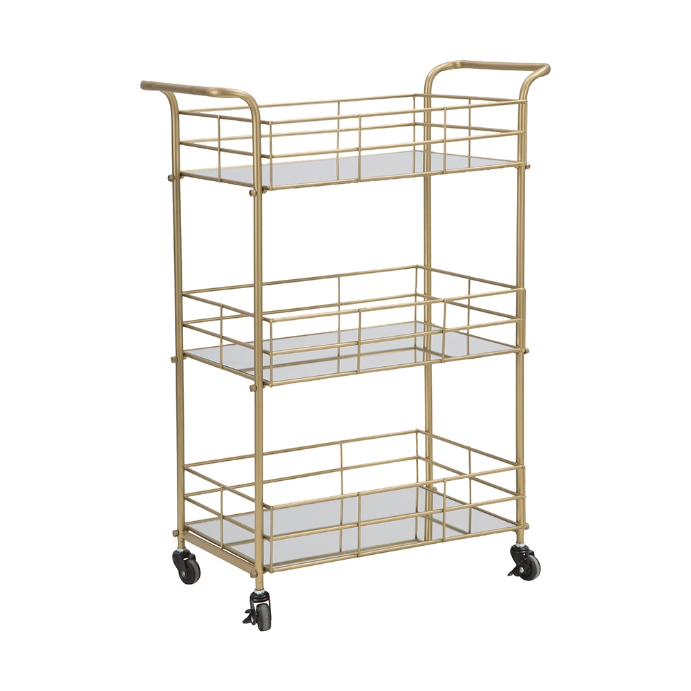 Carrito de bar rectangular dorado con estantes de vidrio espejado Glammy