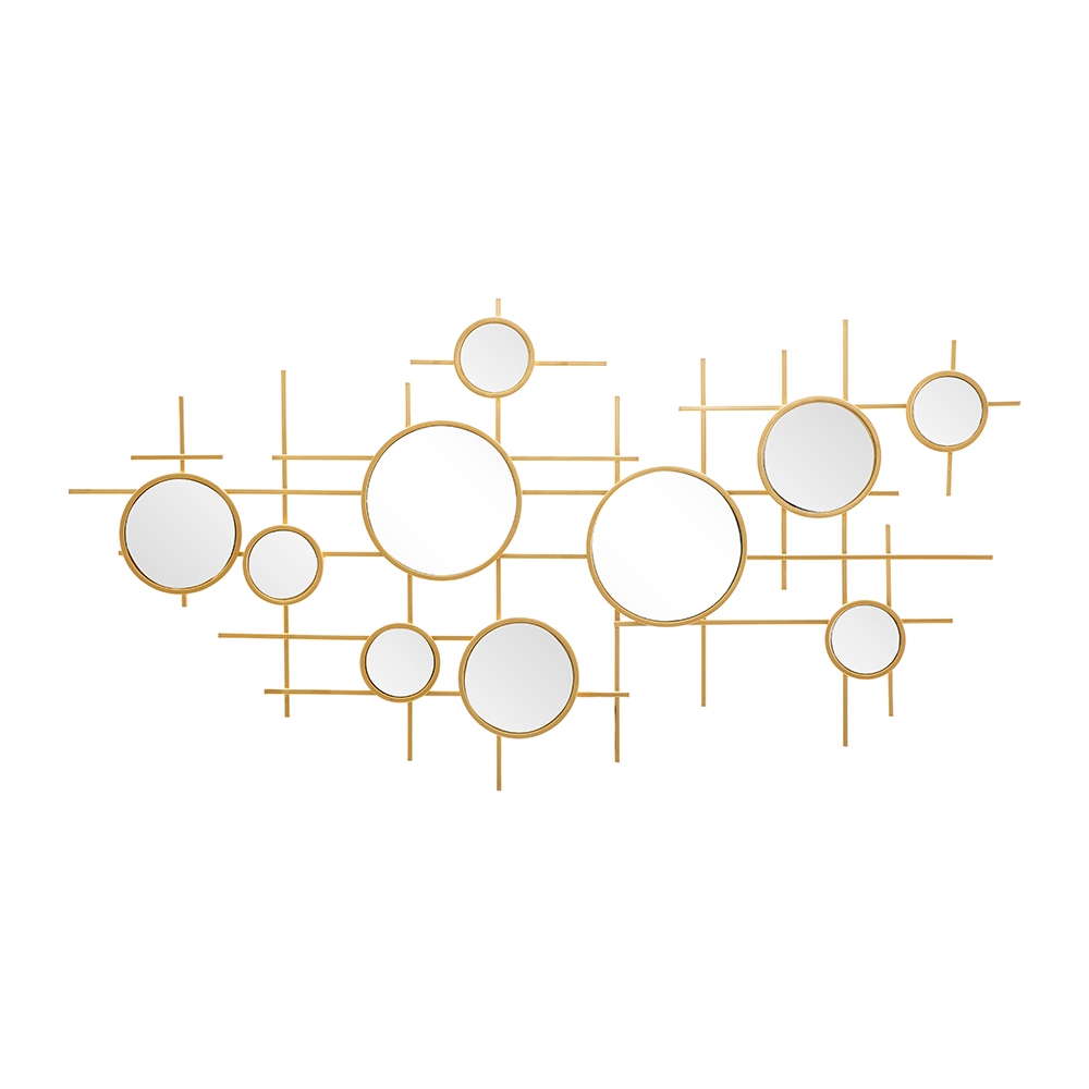 Espejo de pared geométrico dorado con múltiples espejos redondos 117x61cm Gloxy Promoción Espejo de pared geométrico dorado con múltiples espejos redondos 117x61cm Gloxy Promoción