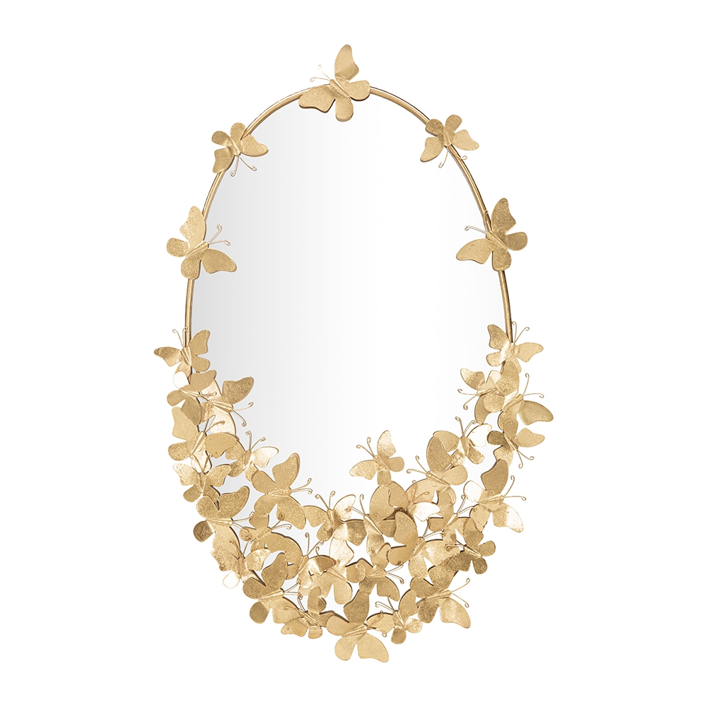 Espejo ovalado de pared dorado con mariposas decorativas Butterfly Wind Promoción Espejo ovalado de pared dorado con mariposas decorativas Butterfly Wind Promoción