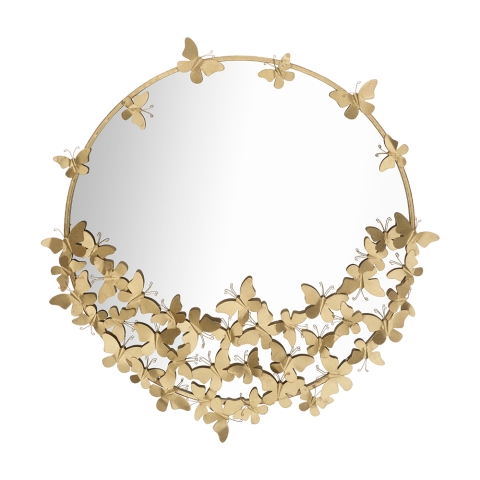 Espejo redondo de pared dorado con mariposas decorativas Butterfly M Promoción