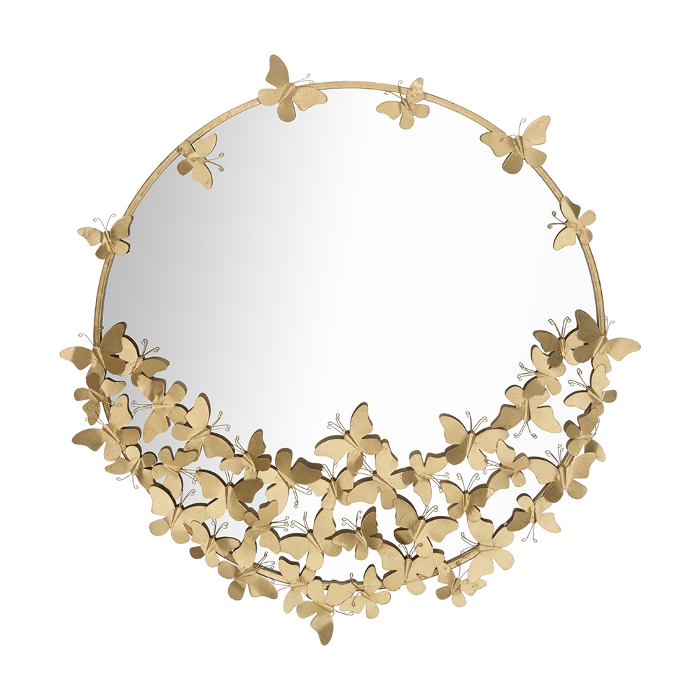 Espejo redondo de pared dorado con mariposas decorativas Butterfly M Promoción