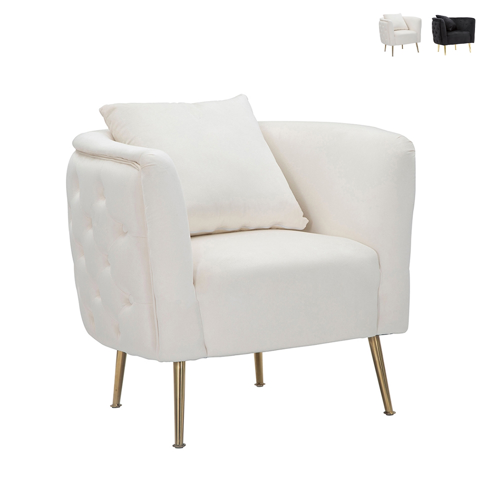 Sillón glam de terciopelo con patas doradas y cojín Bucarest-P