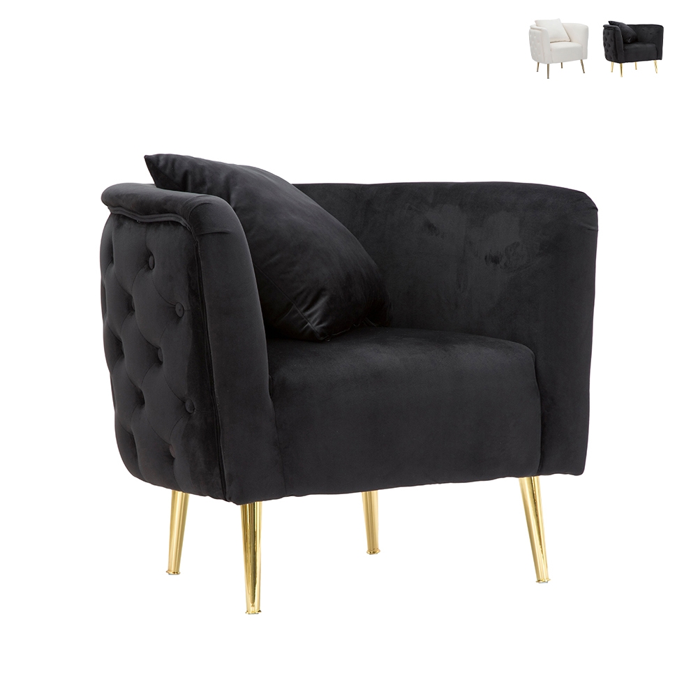 Sillón glam de terciopelo con patas doradas y cojín Bucarest-P Oferta Sillón glam de terciopelo con patas doradas y cojín Bucarest-P Oferta
