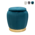 Puf contenedor redondo de terciopelo con base metálica 43cm Paris Promoción