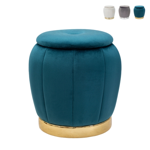 Puf contenedor redondo de terciopelo con base metálica 43cm Paris Promoción