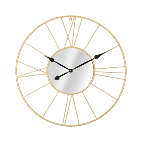 Reloj de pared redondo de metal dorado 80 cm con espejo Stick Promoción