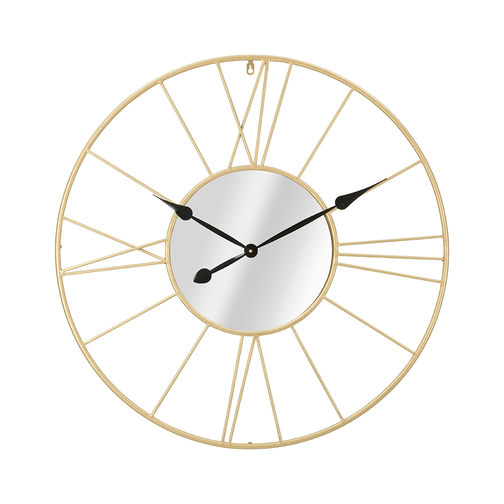 Reloj de pared redondo de metal dorado 80 cm con espejo Stick