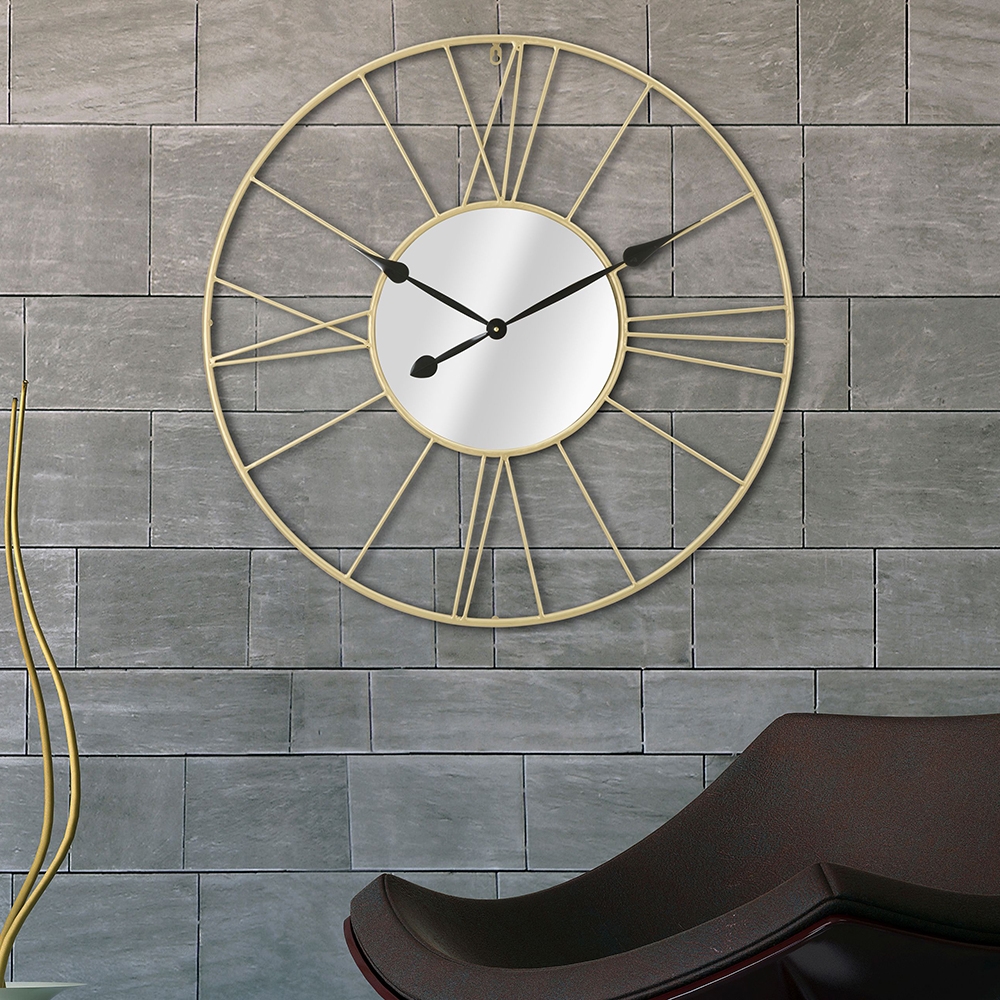  Reloj redondo de pared de metal dorado 80cm con espejo Stick Promoción
