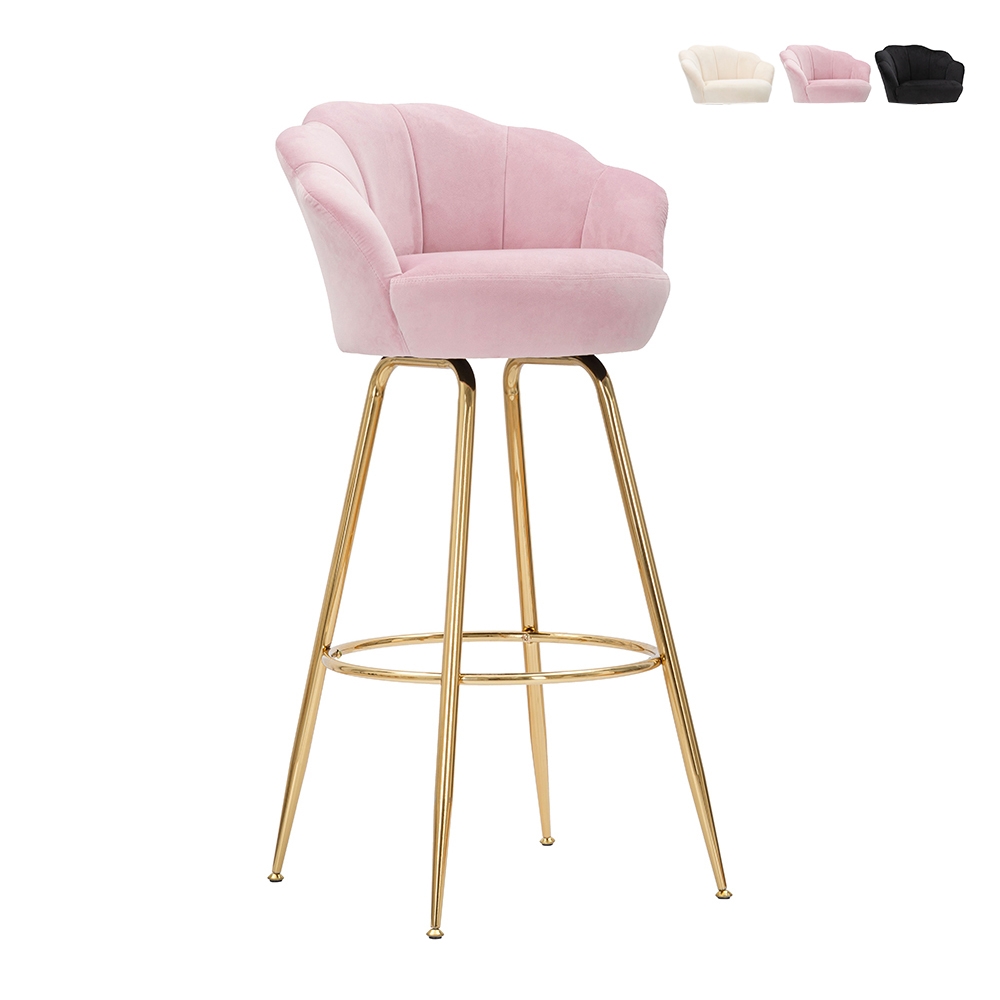 Taburete de bar cocina con respaldo floral patas doradas h90cm Vienna Descueto Taburete de bar cocina con respaldo floral patas doradas h90cm Vienna Descueto