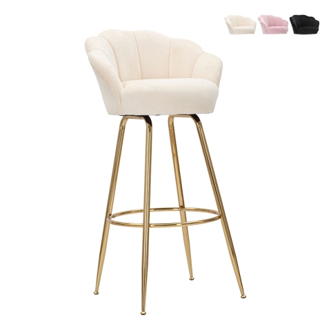 Taburete de bar cocina con respaldo floral patas doradas h90cm Vienna Promoción