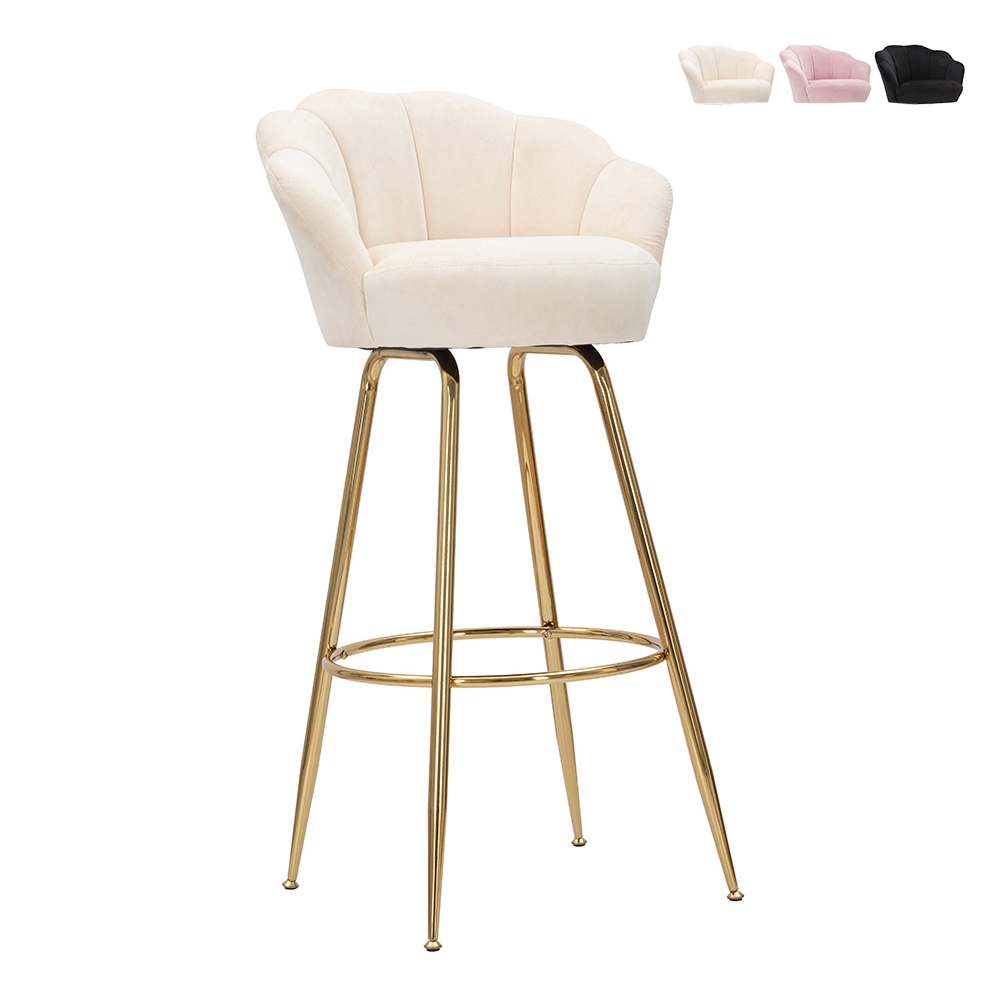 Taburete de bar cocina con respaldo floral patas doradas h90cm Vienna